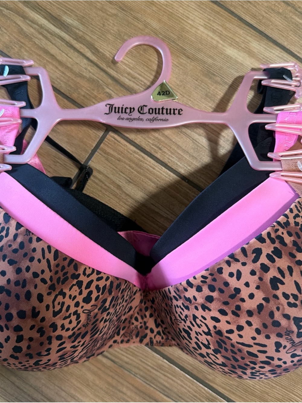 3 Juicy Couture Leopard Print, Pink and Black Bras